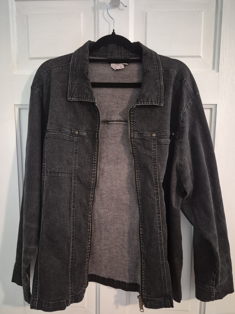 VTG Lana Sport Washed Black Full Zip Denim Jacket Y2K Gorpcore 90s Skate Size 16
